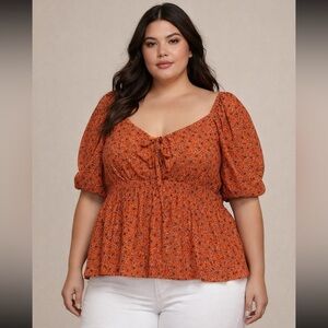 A Beautiful Soul Size X Floral Orange Coral Women's Top Shirt Blouse Tunic